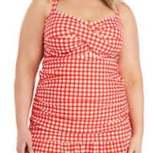 Crown & Ivy Full Figured Gingham Red/White Swim Dress Sz 18W